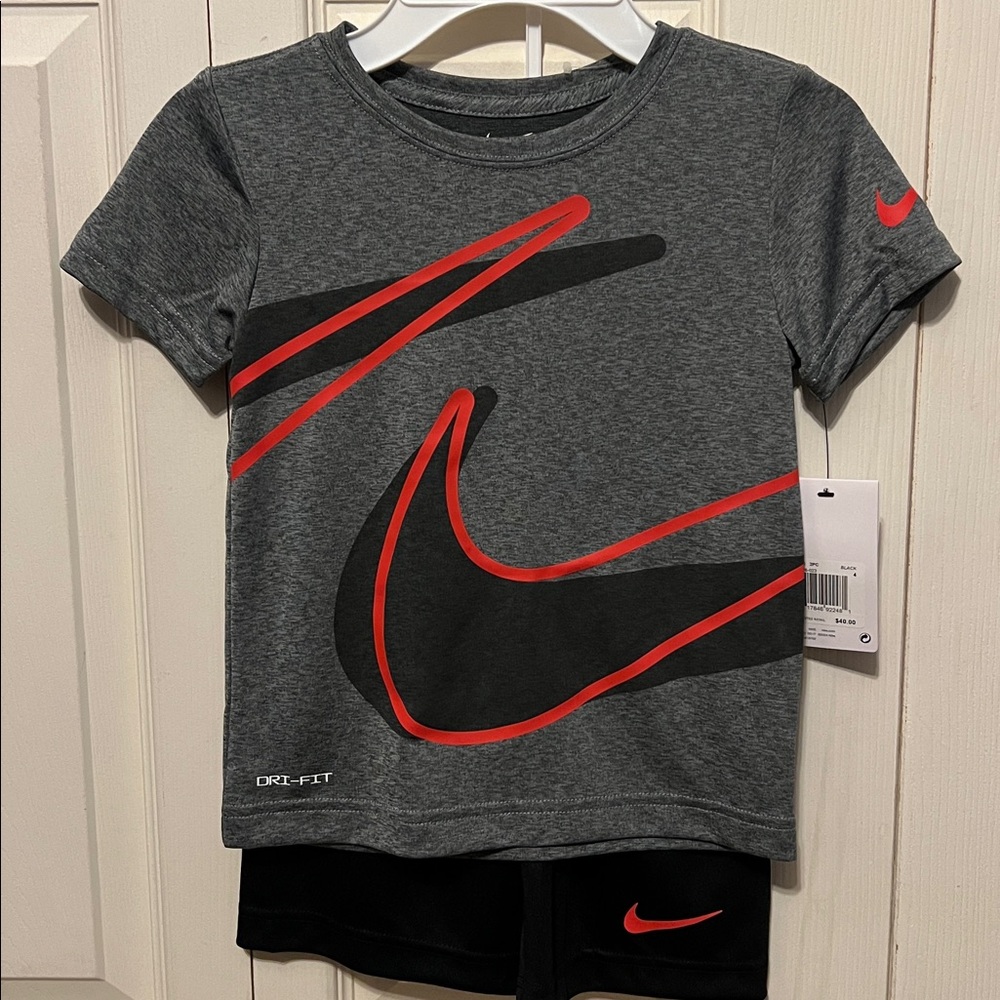 Nike Dri-FIT Gray Tee with Red and Black Design